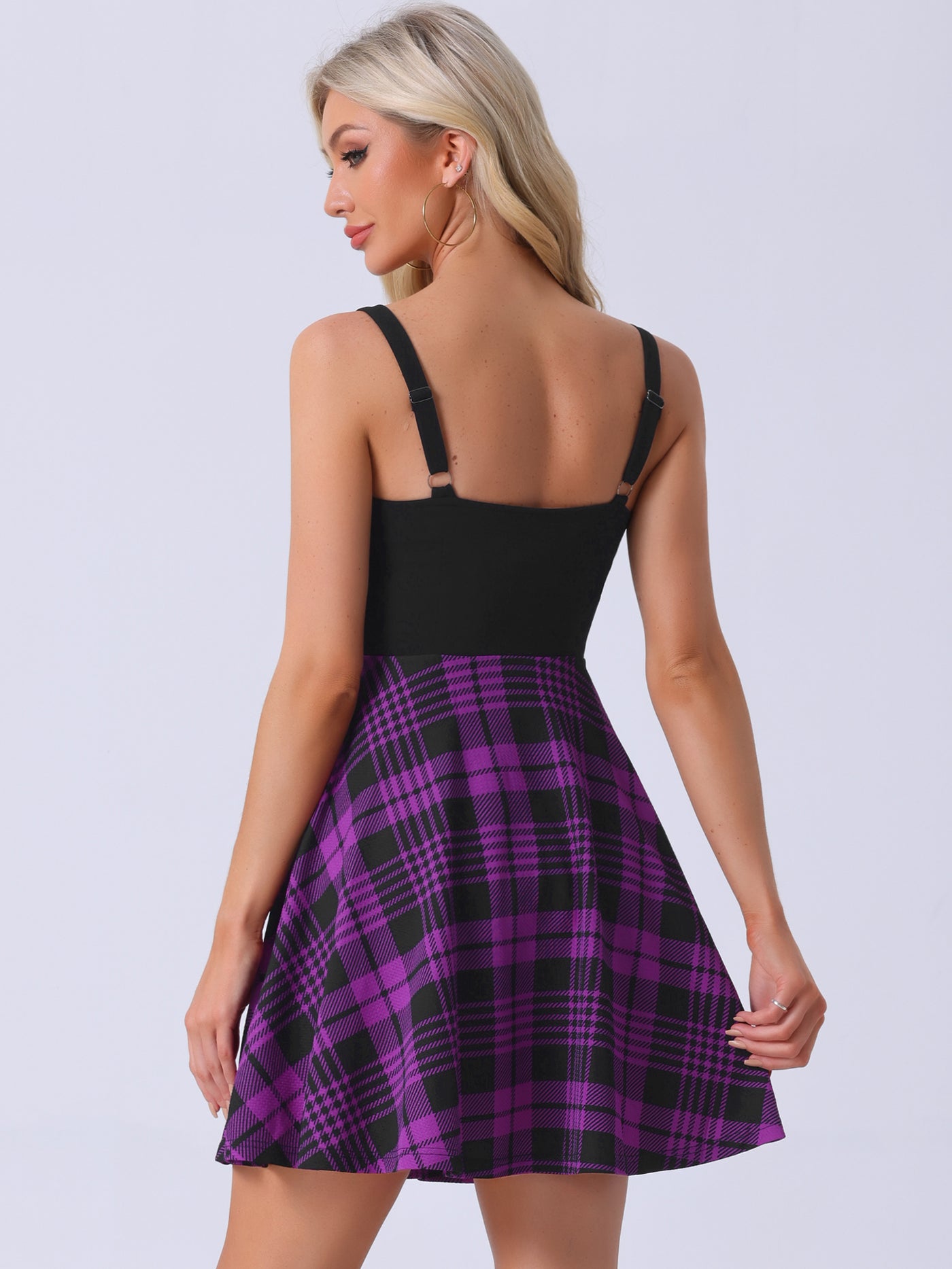 Allegra K Plaid Lace-Up Gothic Sleeveless Tartan Mini Club Party Dress