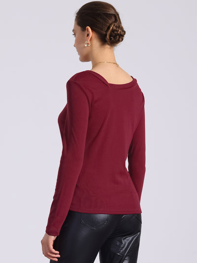 Asymmetrical Neck Button Decor Long Sleeve Ruched Casual Top