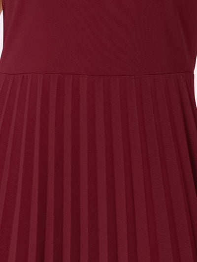 Sleeveless Pleated Crew Neck A-Line Midi Dress