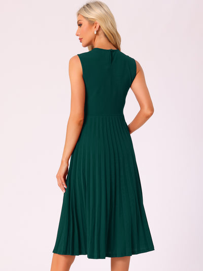 Sleeveless Pleated Crew Neck A-Line Midi Dress