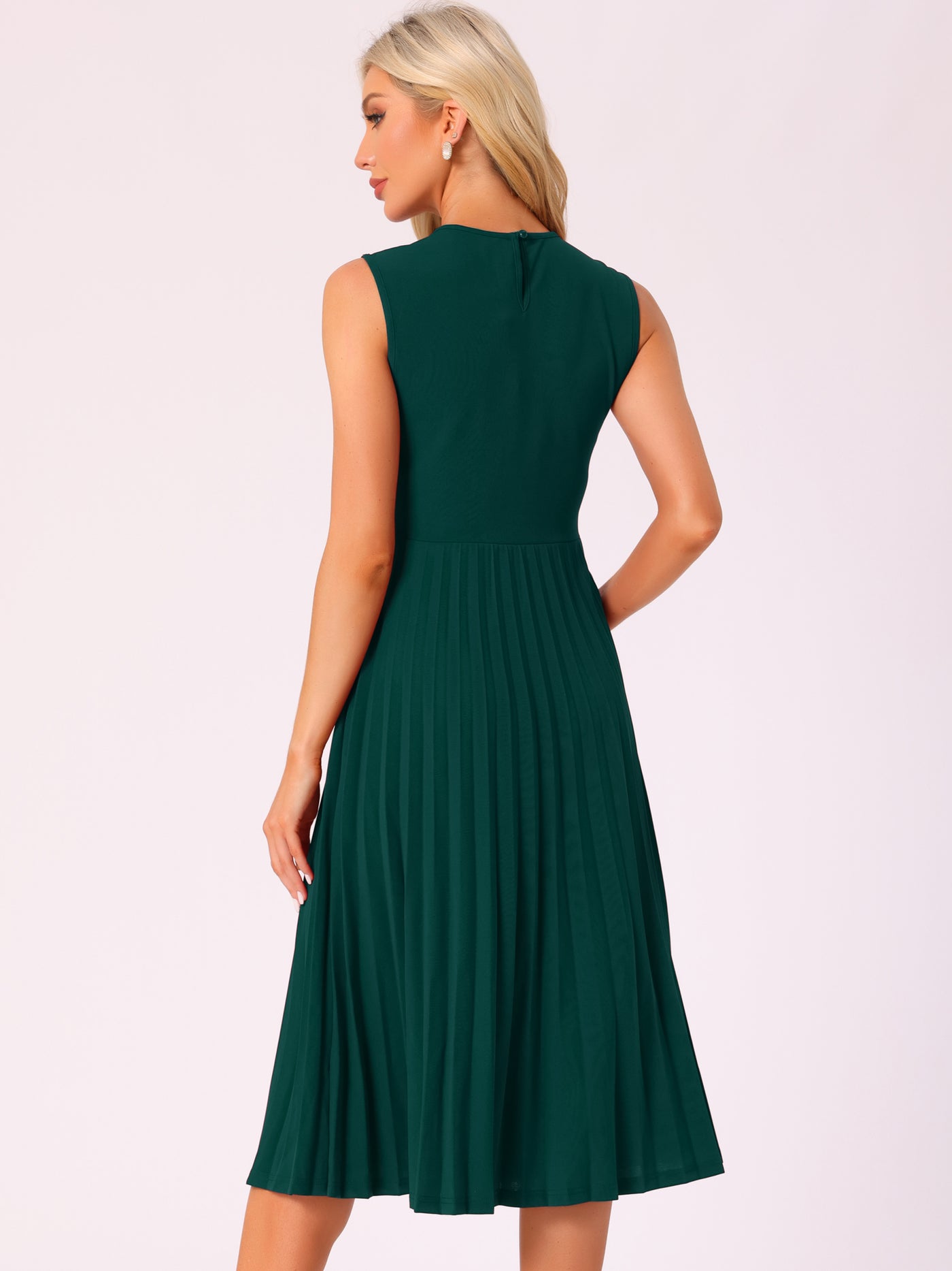 Allegra K Sleeveless Pleated Crew Neck A-Line Midi Dress