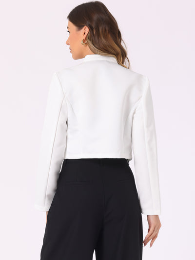 Long Sleeves Open Front Stand Collar Cropped Jacket