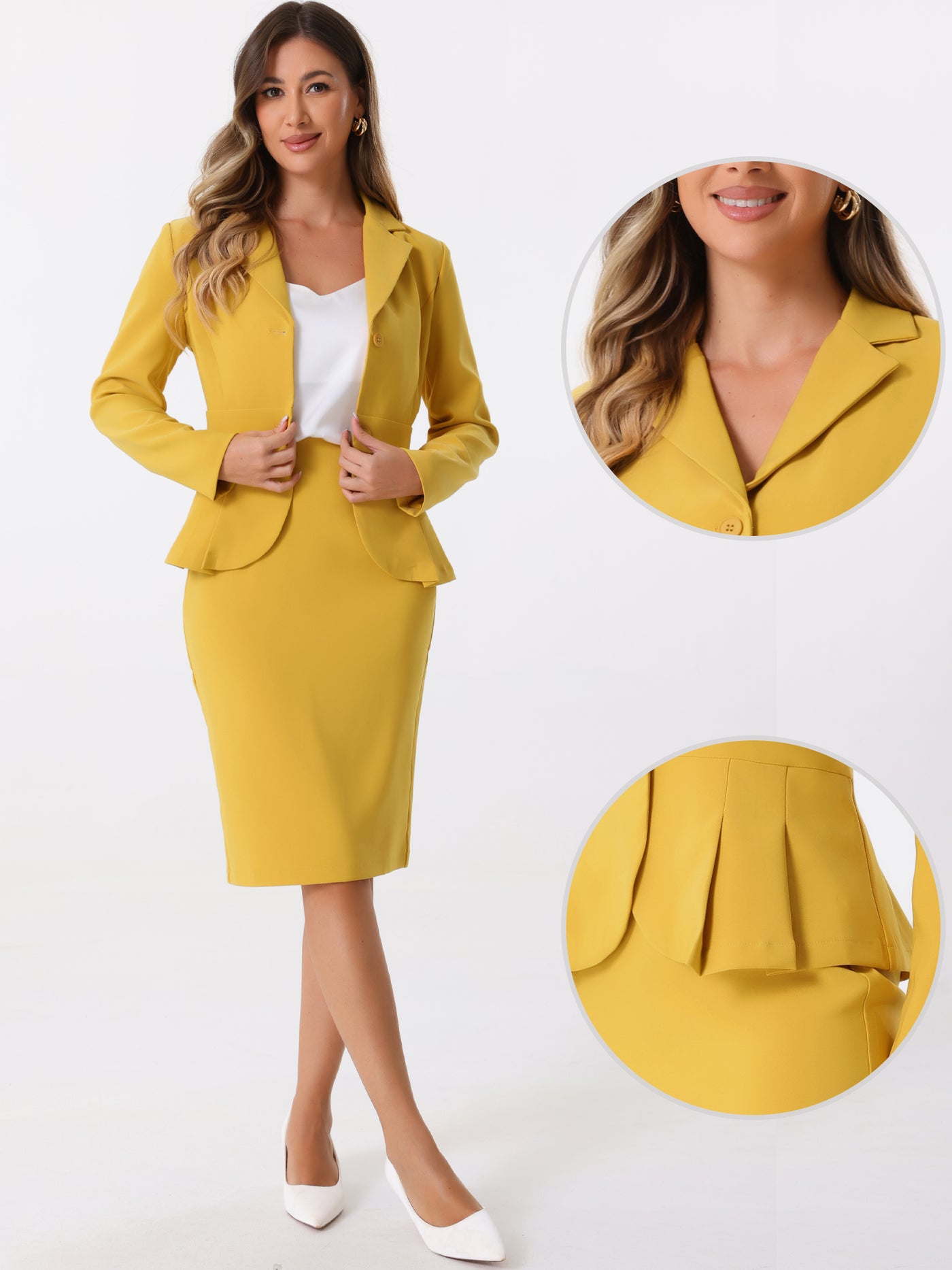 Allegra K Long Sleeve Notched Lapel Peplum Blazer Pencil Skirt 2 Piece Set