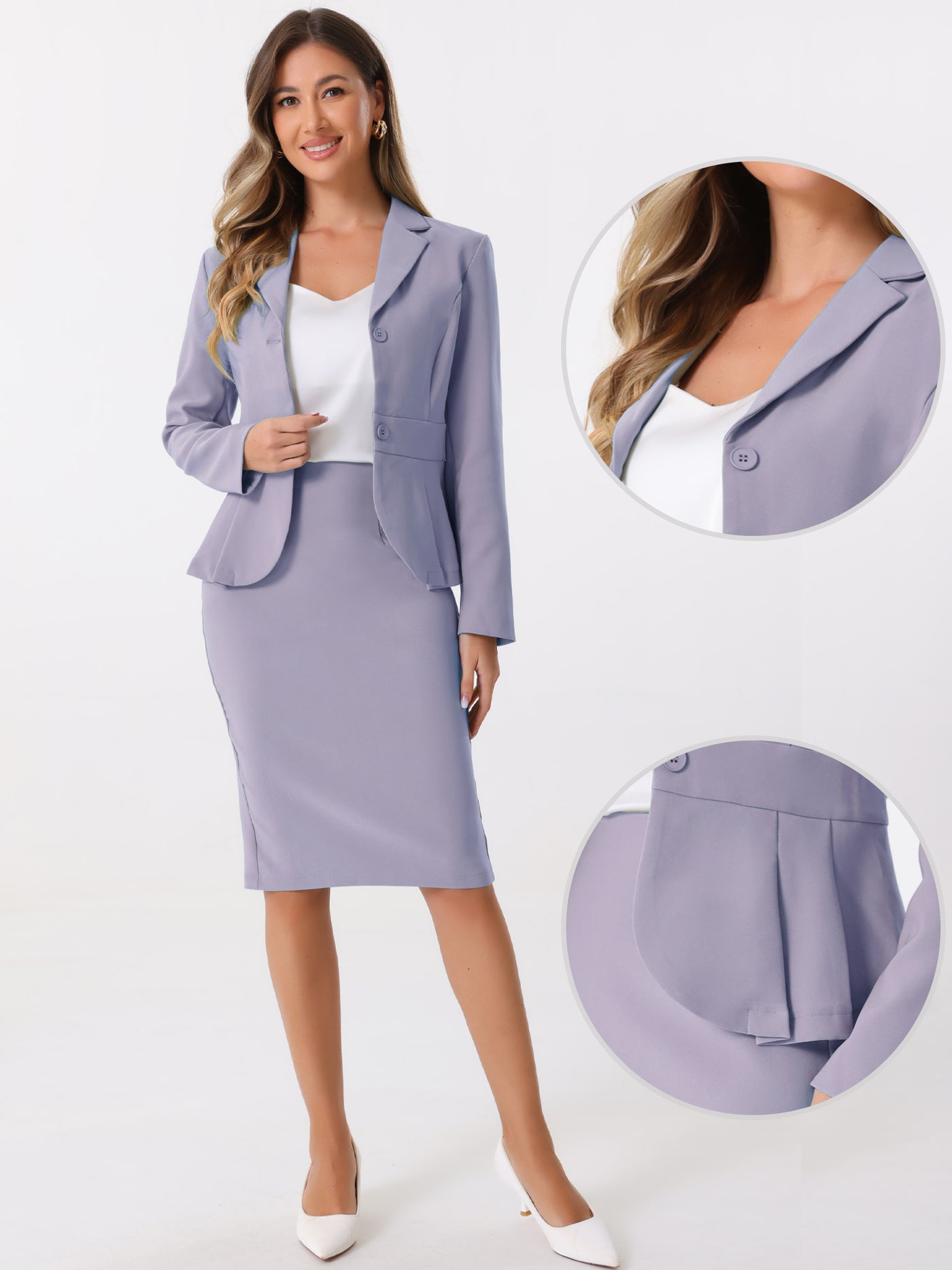 Allegra K Long Sleeve Notched Lapel Peplum Blazer Pencil Skirt 2 Piece Set