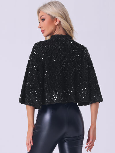 Sequin Glitter Velevet Evening Cropped Bolero Jacket