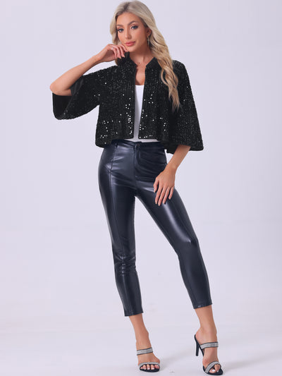 Sequin Glitter Velevet Evening Cropped Bolero Jacket