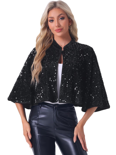 Sequin Glitter Velevet Evening Cropped Bolero Jacket