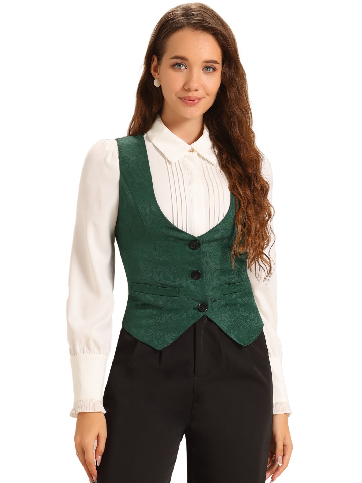 Allegra K Vintage Button Up Jacquard Steampunk Waistcoat Suit Vest