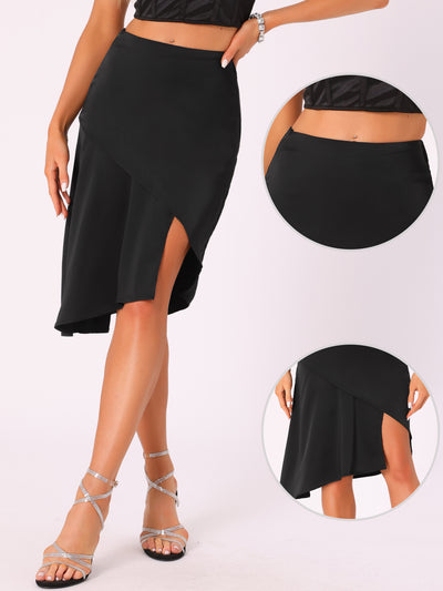 Satin High Waist Asymmetric A-Line Flowy Skirts