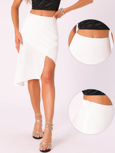 Satin High Waist Asymmetric A-Line Flowy Skirts