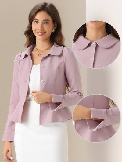 Peplum Peter Pan Collar Ruffle Hem Elegant Office Work Blazer