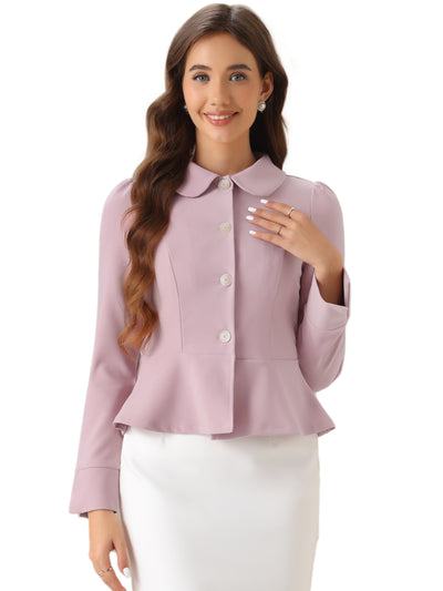 Peplum Peter Pan Collar Ruffle Hem Elegant Office Work Blazer