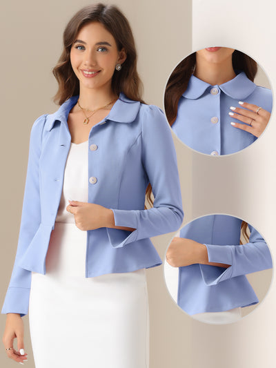 Peplum Peter Pan Collar Ruffle Hem Elegant Office Work Blazer