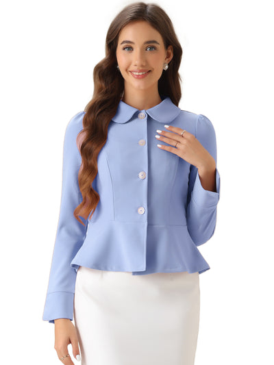 Peplum Peter Pan Collar Ruffle Hem Elegant Office Work Blazer