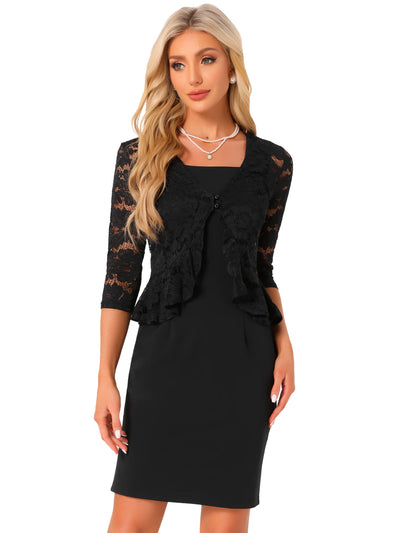 2 Pieces 3/4 Sleeves Lace Shurgs & Sleeveless Midi Sheath Dress Set