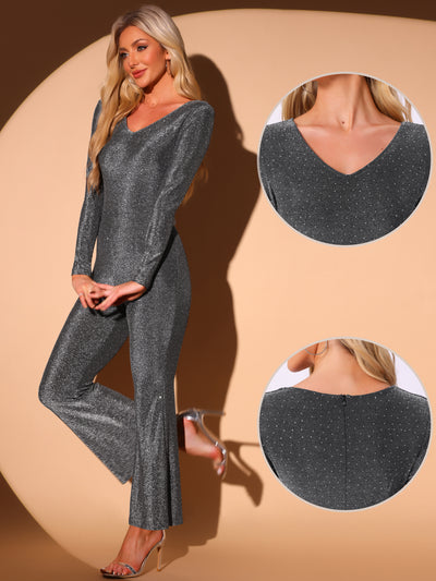 Glitter Sparkly Long Sleeves Bell Bottom Party Jumpsuits