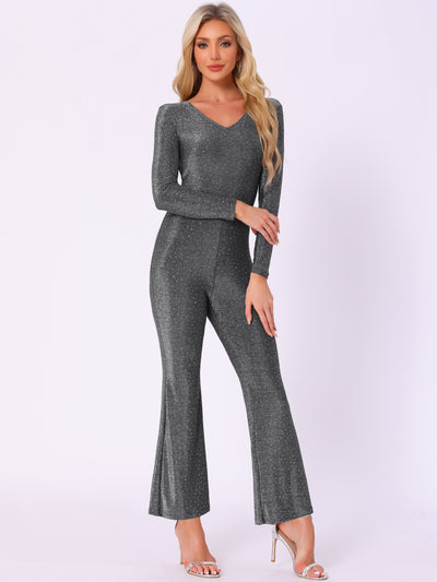 Glitter Sparkly Long Sleeves Bell Bottom Party Jumpsuits