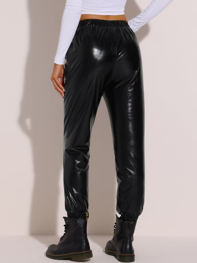 Metallic Trousers Shiny Sparkle Elastic Waist Holographic Pants