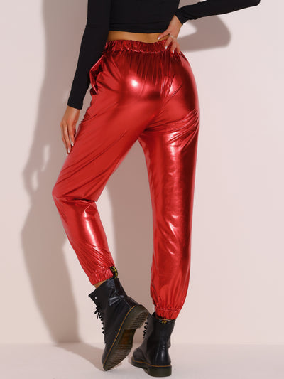 Metallic Trousers Shiny Sparkle Elastic Waist Holographic Pants