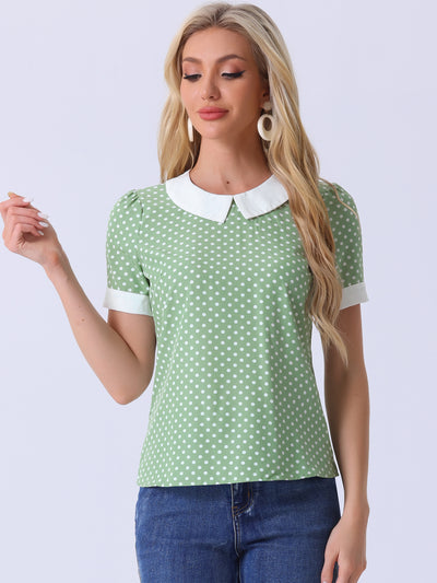 Peter Pan Collar Vintage Polka Dots Short Sleeves Blouse