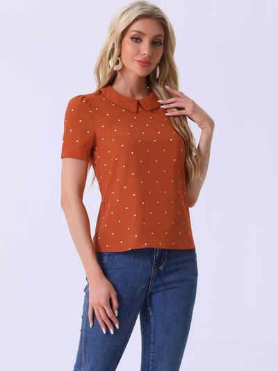 Peter Pan Collar Vintage Polka Dots Short Sleeves Blouse