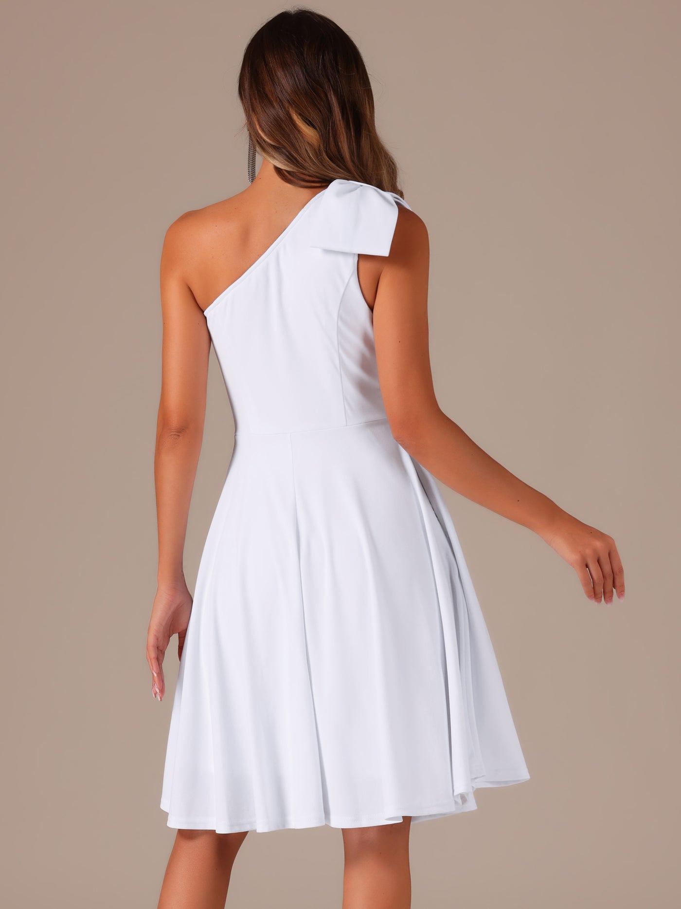 Allegra K Bow One Shoulder Sleeveless Pockets A-Line Midi Dress