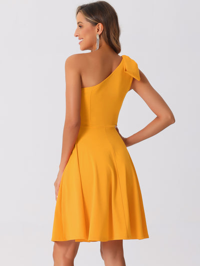 Bow One Shoulder Sleeveless Pockets A-Line Midi Dress