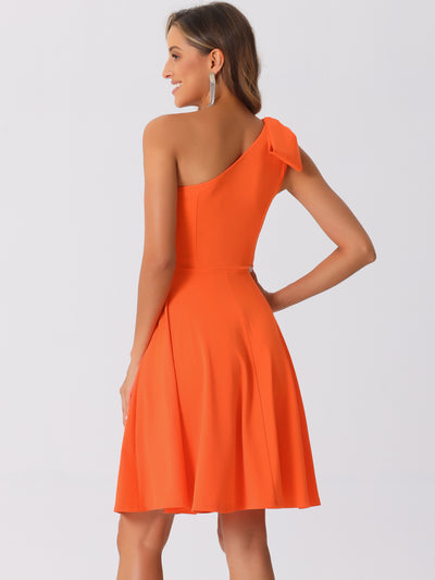 Bow One Shoulder Sleeveless Pockets A-Line Midi Dress