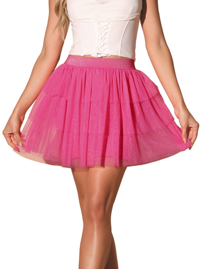 Puffy Mesh Tiered Layered Ballet Bubble Tulle Mini Skirt