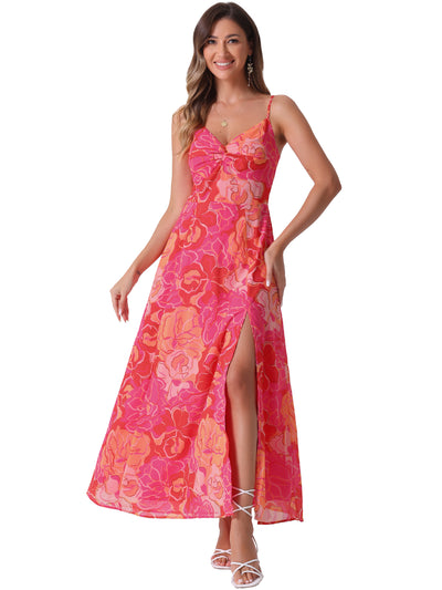 Spaghetti Strap Floral Smock Slit Elegant Maxi Dress Sundress