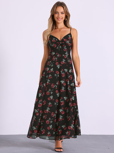 Spaghetti Strap Floral Smock Slit Elegant Maxi Dress Sundress