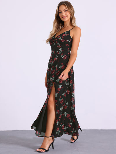 Spaghetti Strap Floral Smock Slit Elegant Maxi Dress Sundress