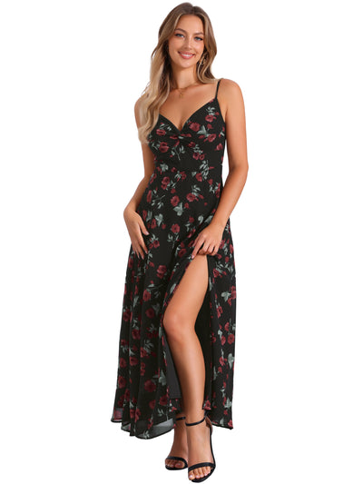 Spaghetti Strap Floral Smock Slit Elegant Maxi Dress Sundress