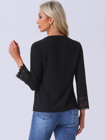 Boho Half Button Placket Long Sleeve Lace Crochet Blouses