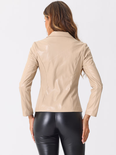 Faux Leather Jacket Notched Lapel Single-Breasted Blazer Coat