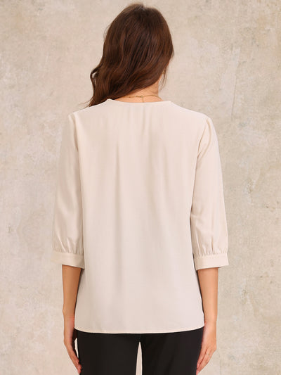 Collar 3/4 Sleeve Solid Color Casual Blouses Top