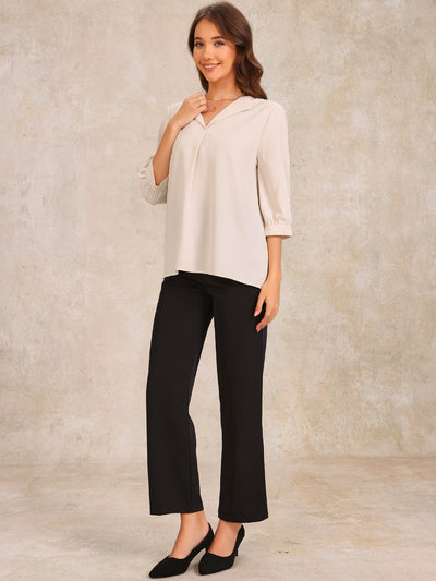 Collar 3/4 Sleeve Solid Color Casual Blouses Top