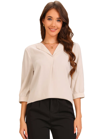 Collar 3/4 Sleeve Solid Color Casual Blouses Top