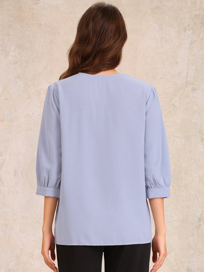 Collar 3/4 Sleeve Solid Color Casual Blouses Top