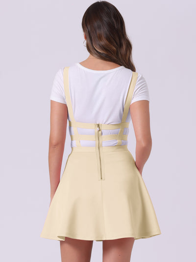 Pleated Overall A-Line Elastic Waist Kawaii Braces Suspender Skirt