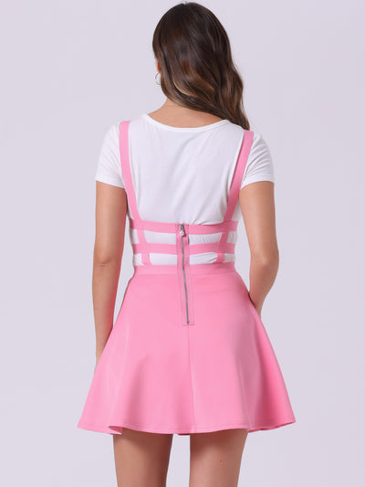 Pleated Overall A-Line Elastic Waist Kawaii Braces Suspender Skirt