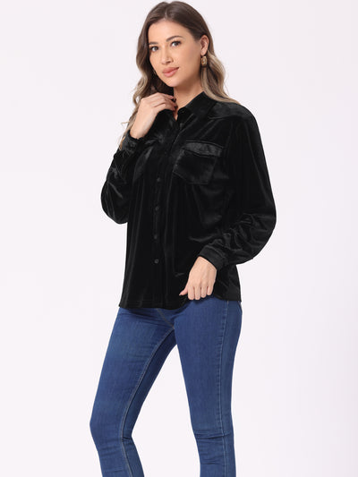 Velvet Long Sleeve Winter Button Down Casual Shirt