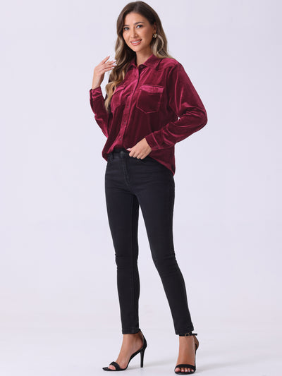 Velvet Long Sleeve Winter Button Down Casual Shirt