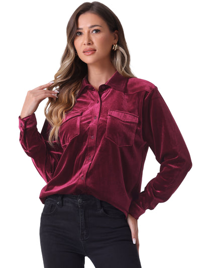 Velvet Long Sleeve Winter Button Down Casual Shirt