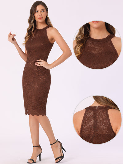 Lace Halter Elegant Sleeveless Bodycon Wedding Cocktail Sheath Dress