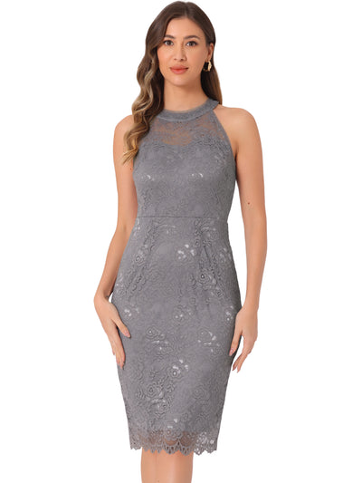 Lace Halter Elegant Sleeveless Bodycon Wedding Cocktail Sheath Dress