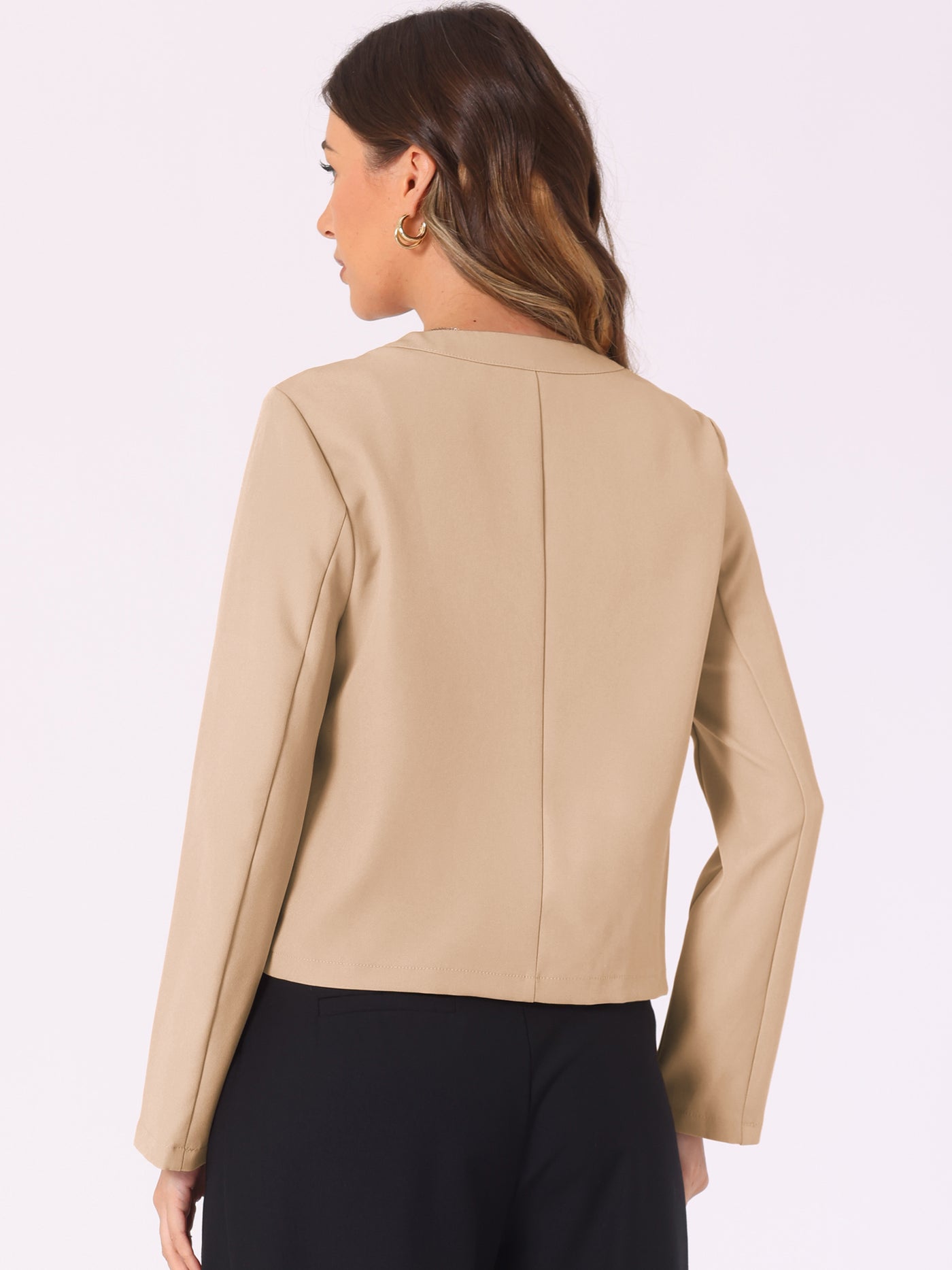 Allegra K Collarless Zipper Up Long Sleeves Cropped Jackets