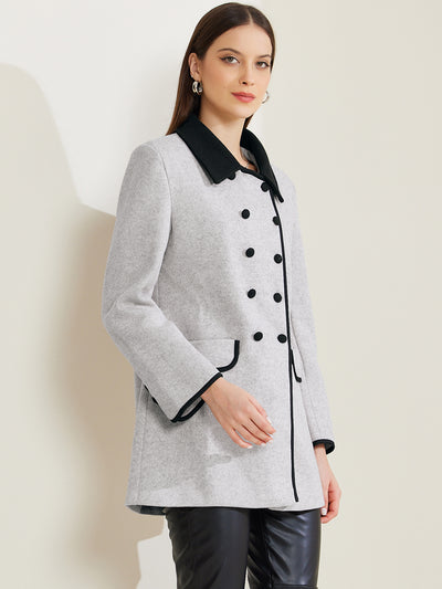 Double Breasted Collar Pockets Long Sleeve Casual Winter Pea Coat