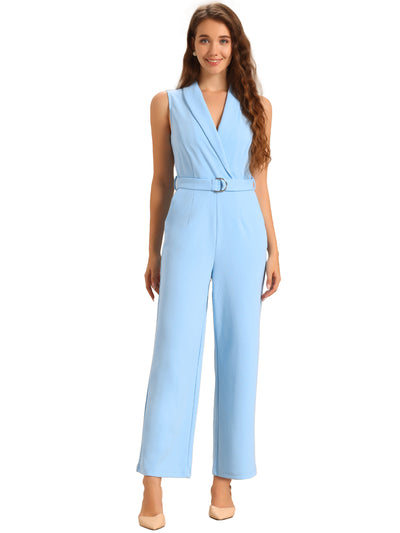 Elegant Office Work Sleeveless Belted Long Jumpsuit