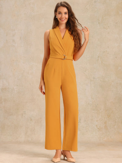 Elegant Office Work Sleeveless Belted Long Jumpsuit